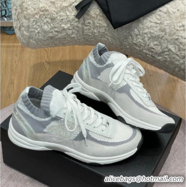 Grade Quality Chanel Knit and Suede Sneakers G38750 White 032517