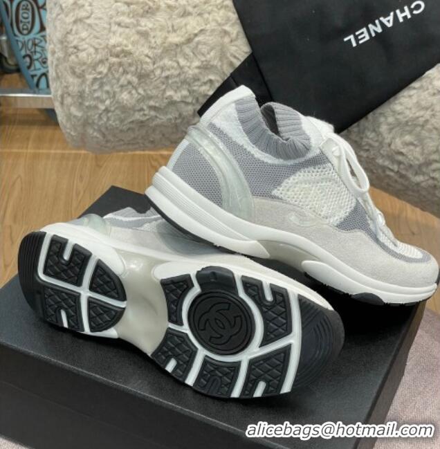 Grade Quality Chanel Knit and Suede Sneakers G38750 White 032517