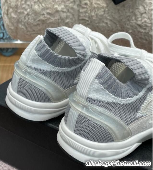 Grade Quality Chanel Knit and Suede Sneakers G38750 White 032517