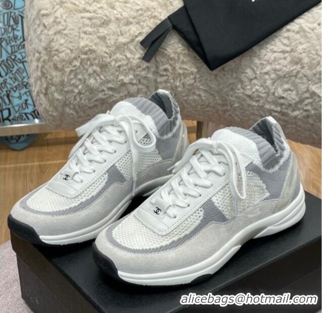 Grade Quality Chanel Knit and Suede Sneakers G38750 White 032517