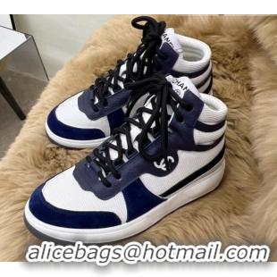 Sophisticated Chanel Fabric, Suede & Calfskin High top Sneakers G38804 White/Navy Blue 2022