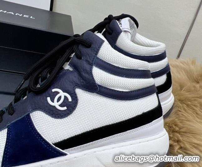 Sophisticated Chanel Fabric, Suede & Calfskin High top Sneakers G38804 White/Navy Blue 2022