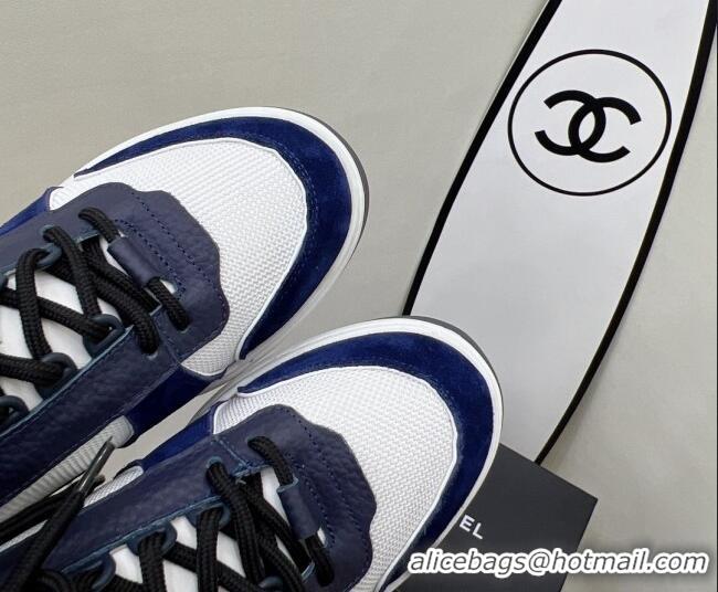 Sophisticated Chanel Fabric, Suede & Calfskin High top Sneakers G38804 White/Navy Blue 2022