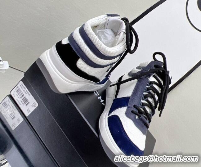 Sophisticated Chanel Fabric, Suede & Calfskin High top Sneakers G38804 White/Navy Blue 2022