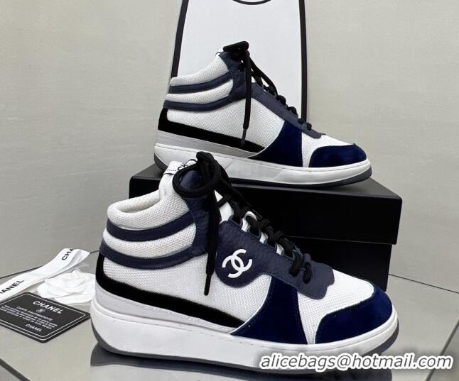 Sophisticated Chanel Fabric, Suede & Calfskin High top Sneakers G38804 White/Navy Blue 2022