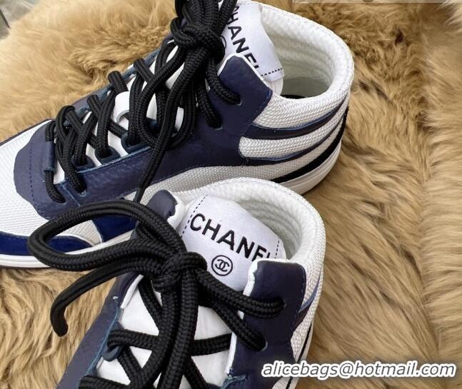 Sophisticated Chanel Fabric, Suede & Calfskin High top Sneakers G38804 White/Navy Blue 2022