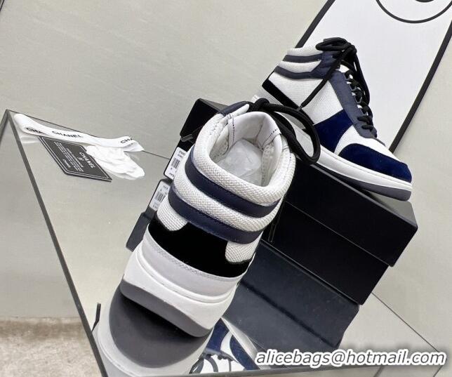 Sophisticated Chanel Fabric, Suede & Calfskin High top Sneakers G38804 White/Navy Blue 2022