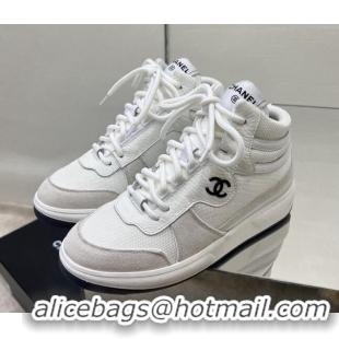 Duplicate Chanel Fabric, Suede & Calfskin High top Sneakers G38804 White/Gray 2022