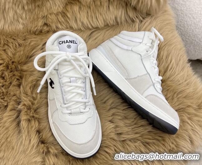 Duplicate Chanel Fabric, Suede & Calfskin High top Sneakers G38804 White/Gray 2022