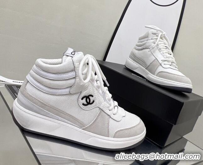 Duplicate Chanel Fabric, Suede & Calfskin High top Sneakers G38804 White/Gray 2022