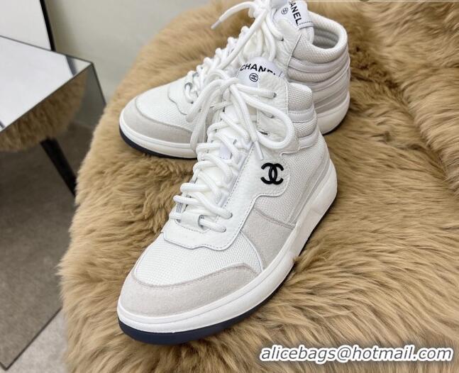 Duplicate Chanel Fabric, Suede & Calfskin High top Sneakers G38804 White/Gray 2022