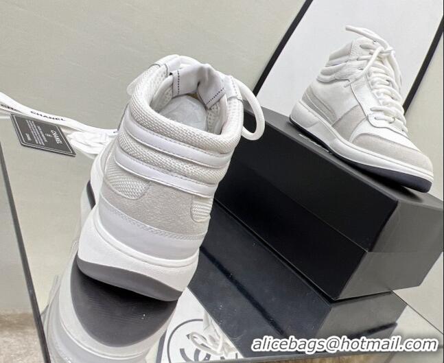 Duplicate Chanel Fabric, Suede & Calfskin High top Sneakers G38804 White/Gray 2022