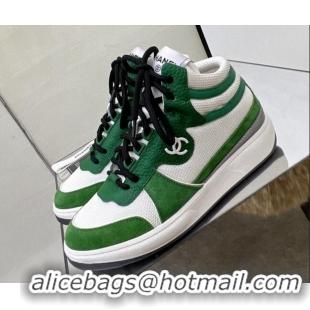 Crafted Chanel Fabric, Suede & Calfskin High top Sneakers G38804 White/Green 032520