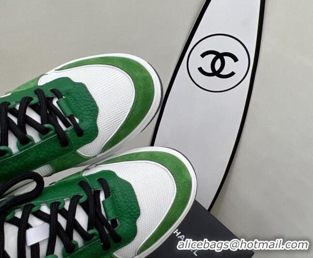 Crafted Chanel Fabric, Suede & Calfskin High top Sneakers G38804 White/Green 032520