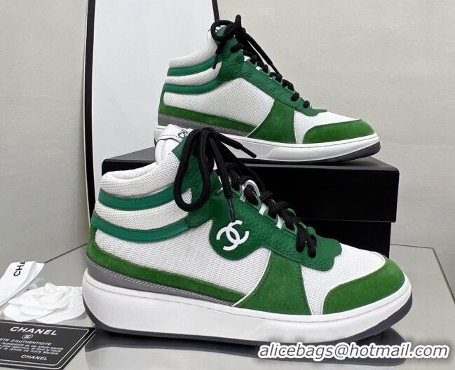 Crafted Chanel Fabric, Suede & Calfskin High top Sneakers G38804 White/Green 032520