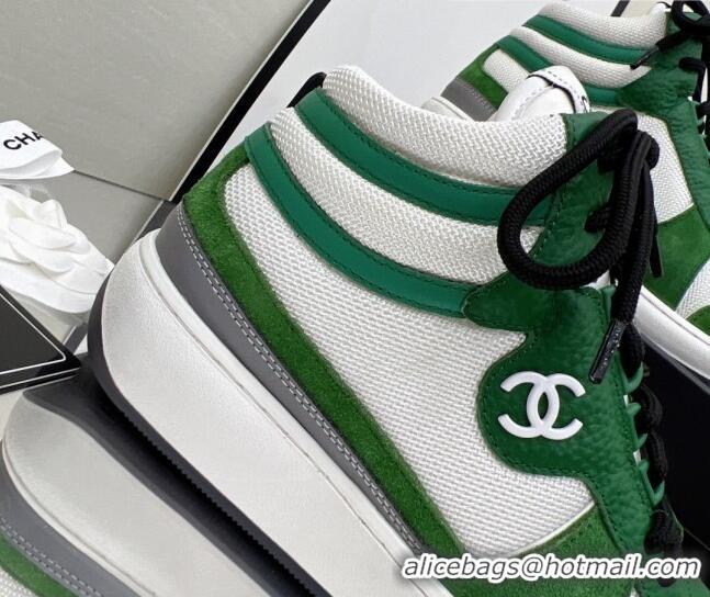 Crafted Chanel Fabric, Suede & Calfskin High top Sneakers G38804 White/Green 032520