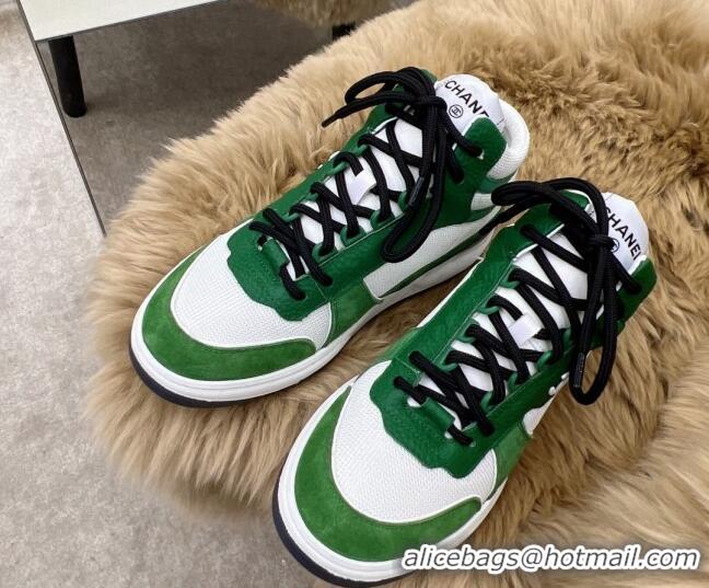 Crafted Chanel Fabric, Suede & Calfskin High top Sneakers G38804 White/Green 032520