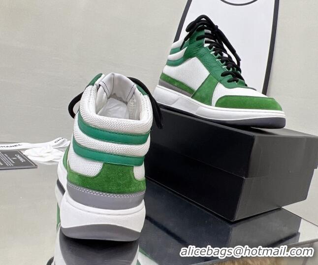 Crafted Chanel Fabric, Suede & Calfskin High top Sneakers G38804 White/Green 032520