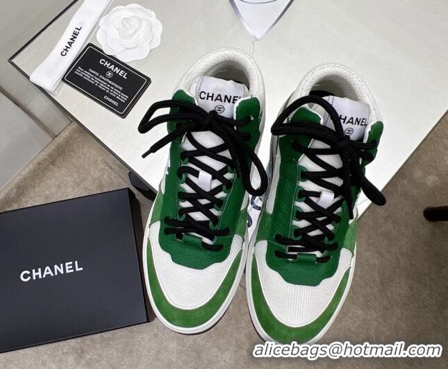 Crafted Chanel Fabric, Suede & Calfskin High top Sneakers G38804 White/Green 032520