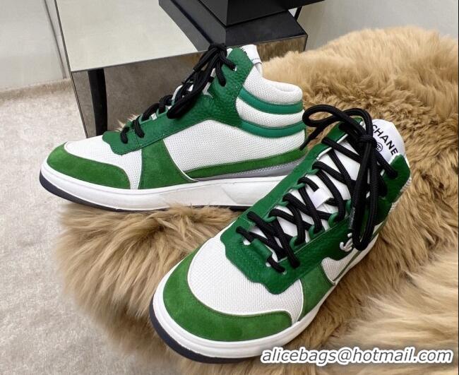 Crafted Chanel Fabric, Suede & Calfskin High top Sneakers G38804 White/Green 032520