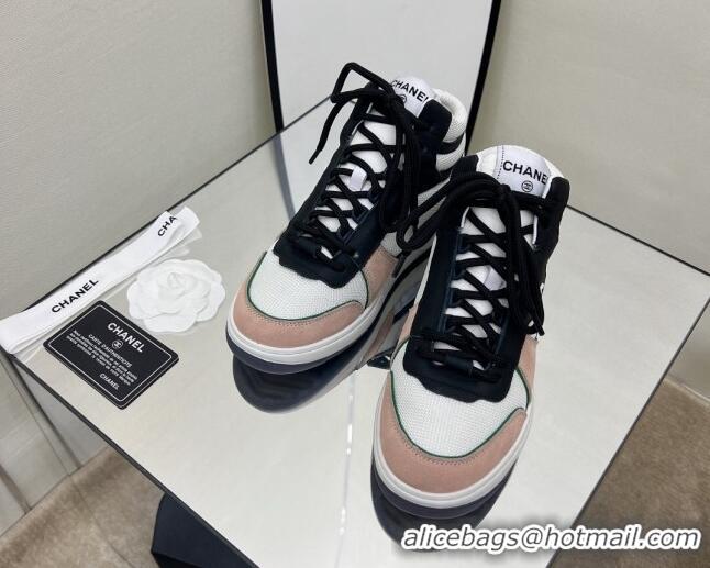 Discount Chanel Fabric, Suede & Calfskin High top Sneakers G38804 White/Nude 032521