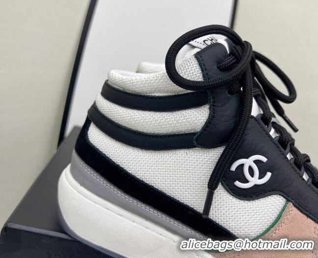 Discount Chanel Fabric, Suede & Calfskin High top Sneakers G38804 White/Nude 032521