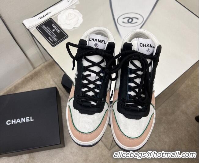 Discount Chanel Fabric, Suede & Calfskin High top Sneakers G38804 White/Nude 032521