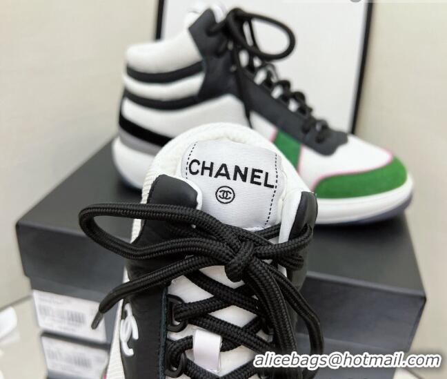 Top Design Chanel Fabric, Suede & Calfskin High top Sneakers G38804 White/Black/Green 032522