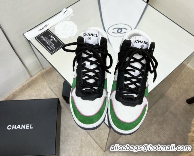 Top Design Chanel Fabric, Suede & Calfskin High top Sneakers G38804 White/Black/Green 032522