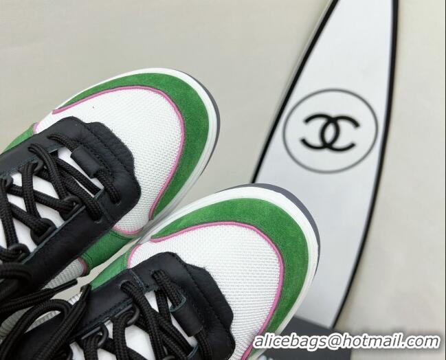 Top Design Chanel Fabric, Suede & Calfskin High top Sneakers G38804 White/Black/Green 032522