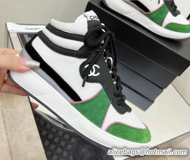 Top Design Chanel Fabric, Suede & Calfskin High top Sneakers G38804 White/Black/Green 032522