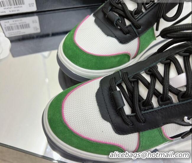 Top Design Chanel Fabric, Suede & Calfskin High top Sneakers G38804 White/Black/Green 032522