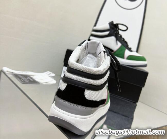 Top Design Chanel Fabric, Suede & Calfskin High top Sneakers G38804 White/Black/Green 032522