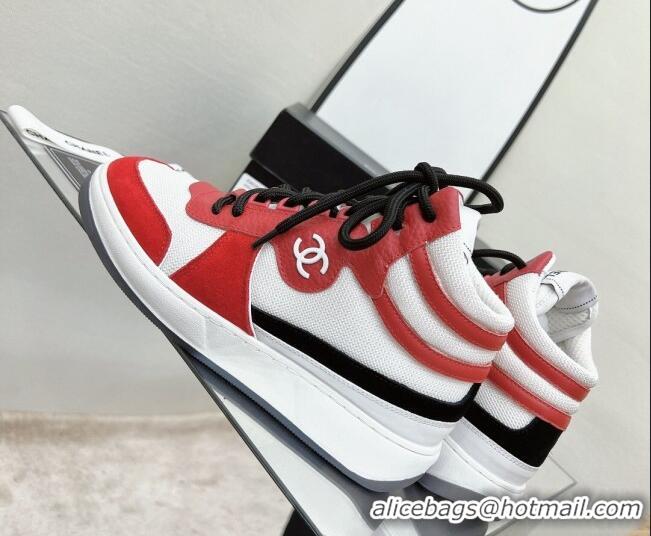 Top Grade Chanel Fabric, Suede & Calfskin High top Sneakers G38804 White/Red 032522