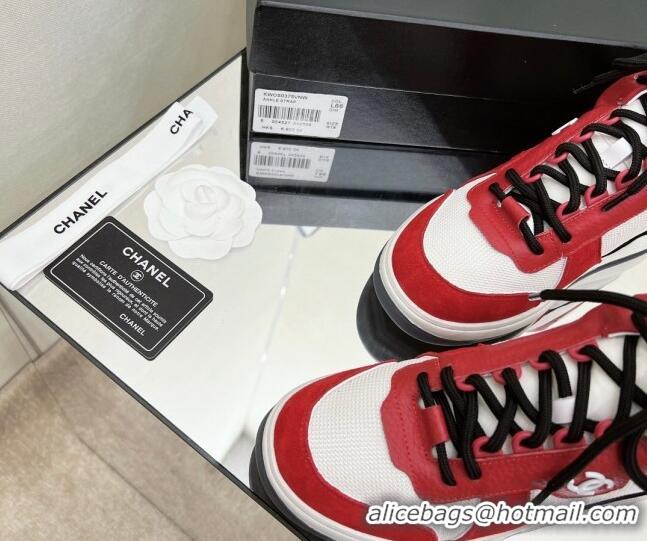 Top Grade Chanel Fabric, Suede & Calfskin High top Sneakers G38804 White/Red 032522