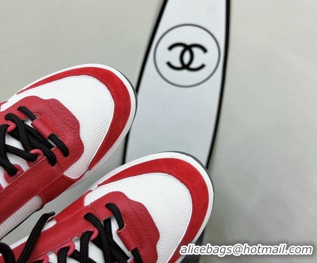 Top Grade Chanel Fabric, Suede & Calfskin High top Sneakers G38804 White/Red 032522