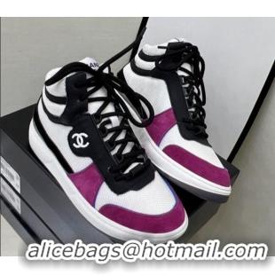 Most Popular Chanel Fabric, Suede & Calfskin High top Sneakers G38804 White/Dark Pink 032523