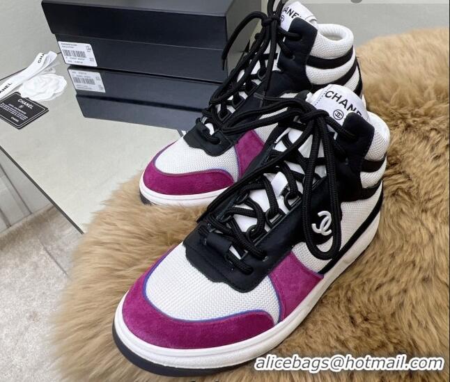 Most Popular Chanel Fabric, Suede & Calfskin High top Sneakers G38804 White/Dark Pink 032523