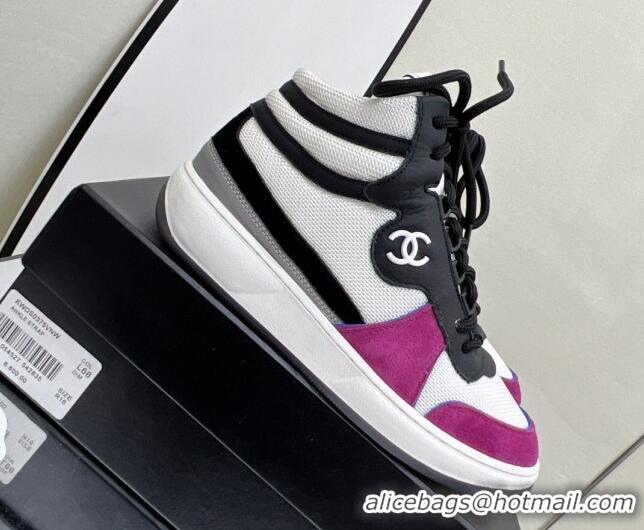 Most Popular Chanel Fabric, Suede & Calfskin High top Sneakers G38804 White/Dark Pink 032523