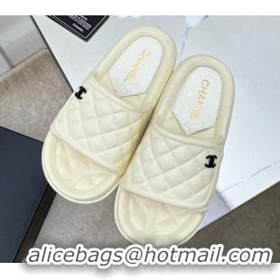 Good Quality Chanel Quilted Leather Foldover Flat Slide Sandals White 032532 