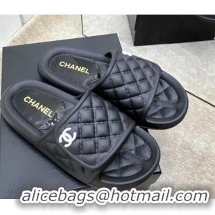 Unique Style Chanel Quilted Leather Foldover Flat Slide Sandals Black 032533