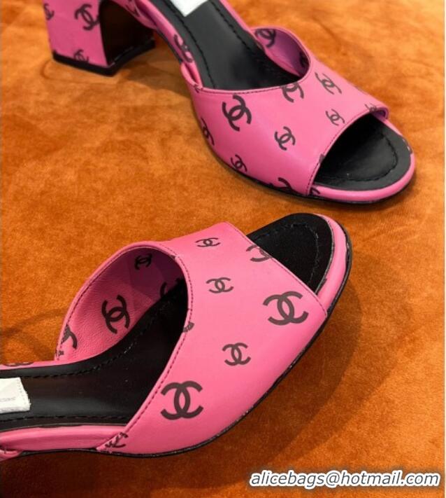 Cheap Chanel CC Allover Printed Lambskin Medium Heel Sandals 6.5cm G38974 Dark Pink 2022