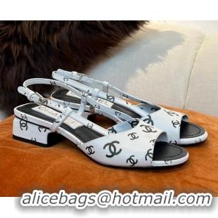 Sumptuous Chanel CC Allover Printed Lambskin Low Heel Sandals 3.5cm G38976 White 2022