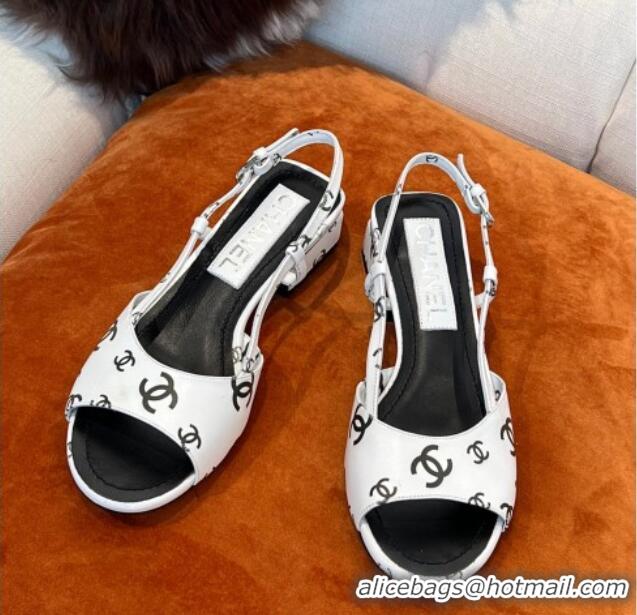 Sumptuous Chanel CC Allover Printed Lambskin Low Heel Sandals 3.5cm G38976 White 2022