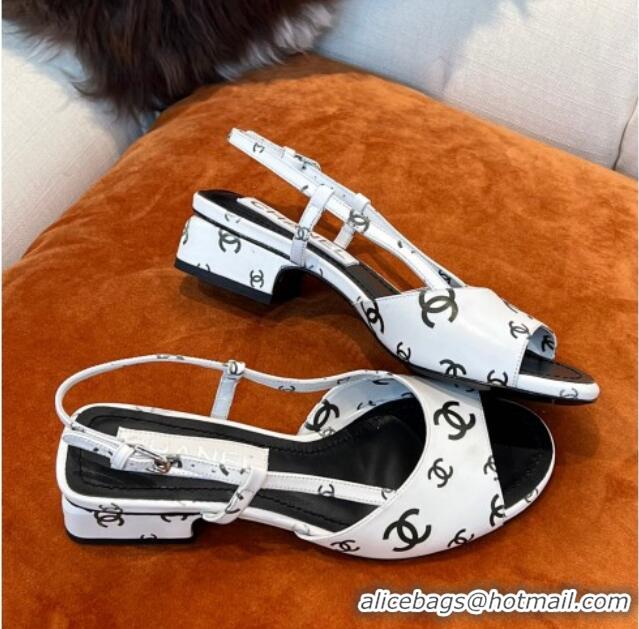 Sumptuous Chanel CC Allover Printed Lambskin Low Heel Sandals 3.5cm G38976 White 2022