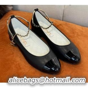 1:1 aaaaa Chanel Lambskin Ballerinas with Ring Strap G38986 Black