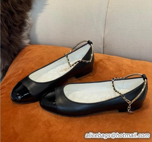 1:1 aaaaa Chanel Lambskin Ballerinas with Ring Strap G38986 Black