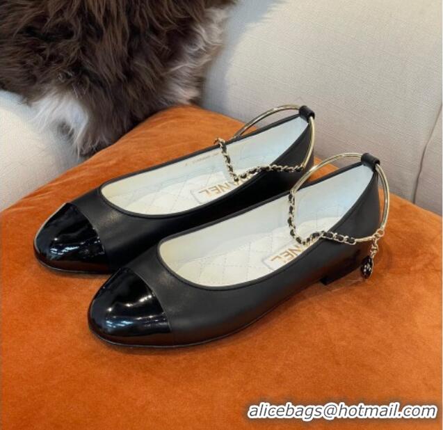 1:1 aaaaa Chanel Lambskin Ballerinas with Ring Strap G38986 Black