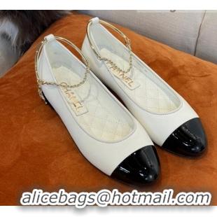 Trendy Design Chanel Lambskin Ballerinas with Ring Strap G38986 White 2022