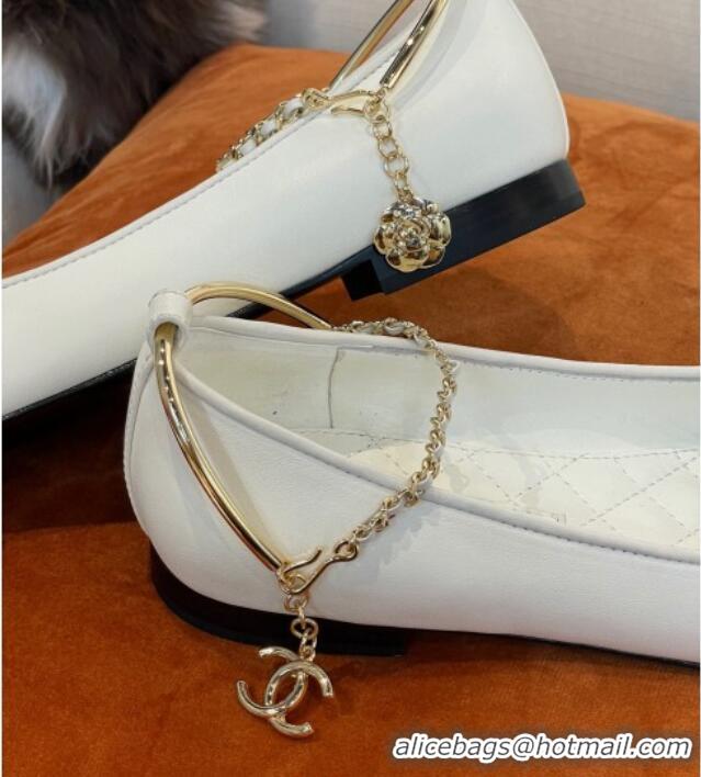 Trendy Design Chanel Lambskin Ballerinas with Ring Strap G38986 White 2022